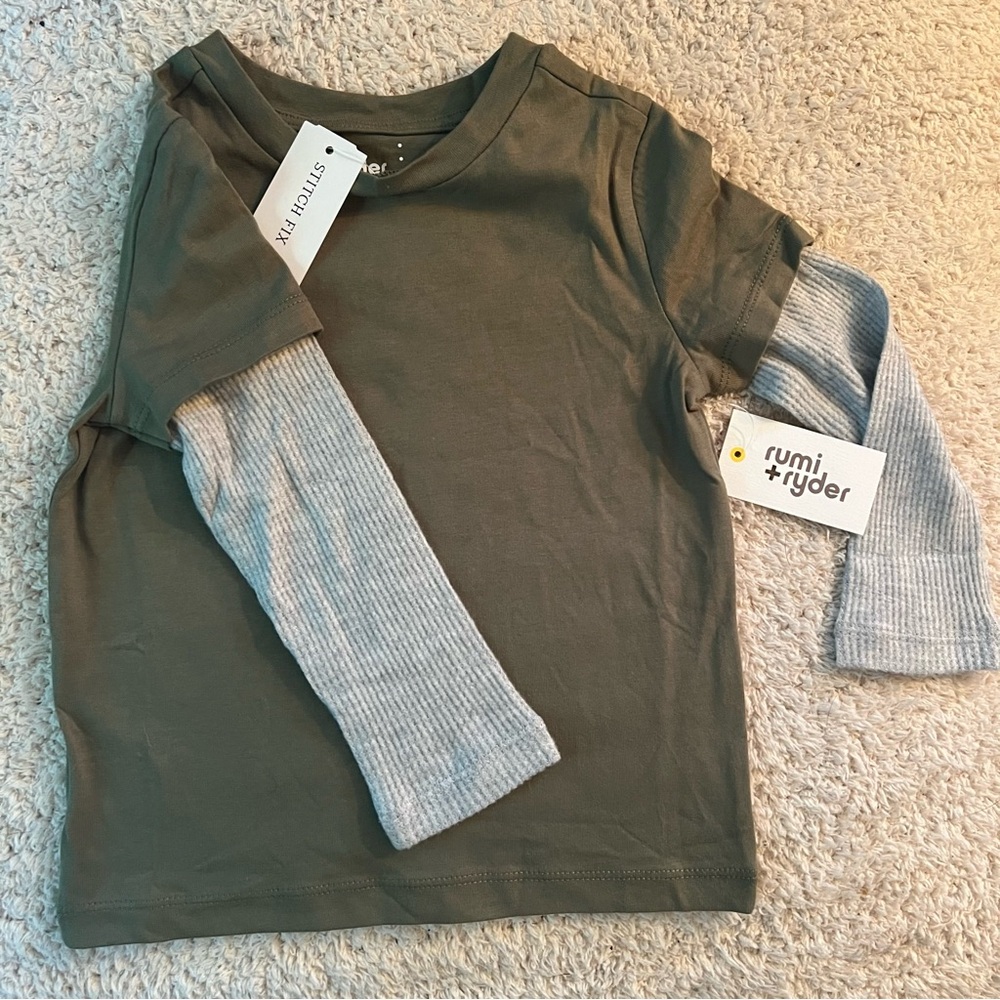 Rumi + Ryder Olive Green Long Sleeve Waffle Knit Top | Toddler Boys | 2T
